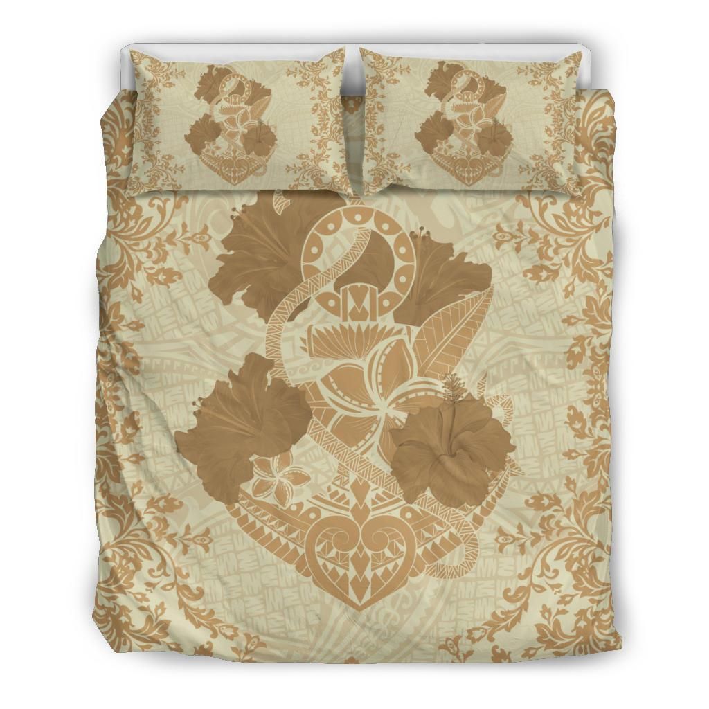 Hawaii Anchor Hibiscus Flower Vintage Beige Bedding Set