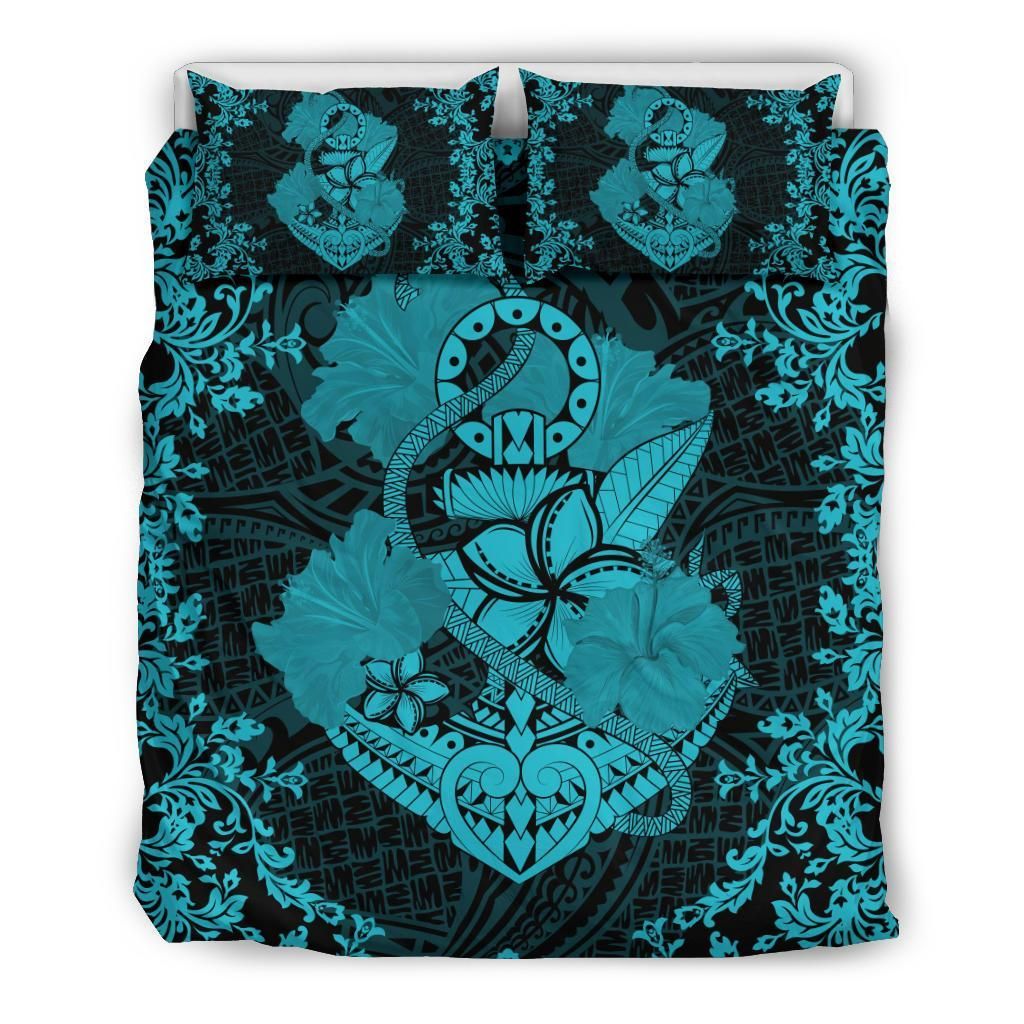 Hawaii Anchor Hibiscus Flower Vintage Blue Bedding Set