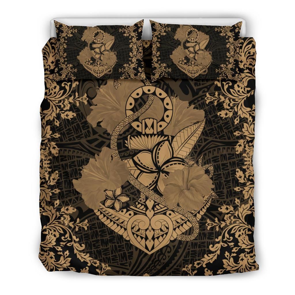 Hawaii Anchor Hibiscus Flower Vintage Gold Bedding Set