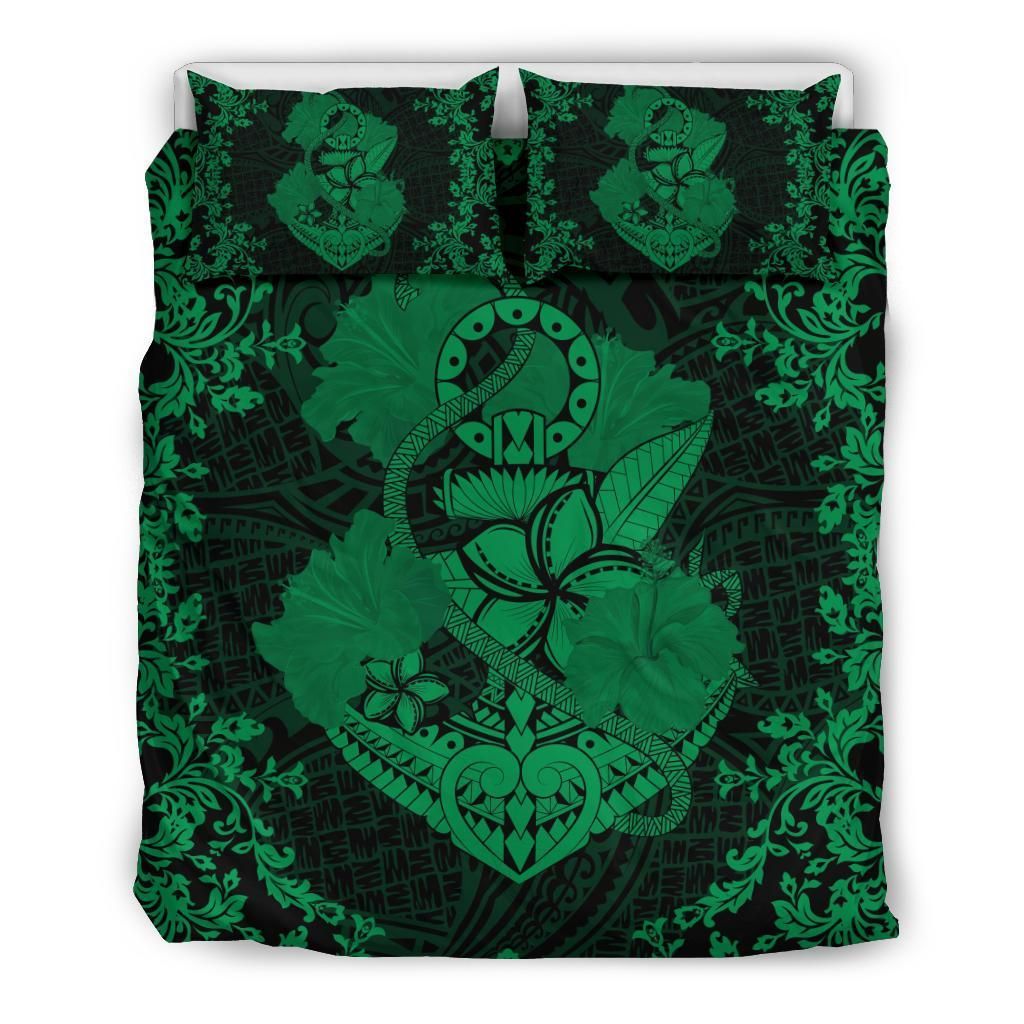 Hawaii Anchor Hibiscus Flower Vintage Green Bedding Set