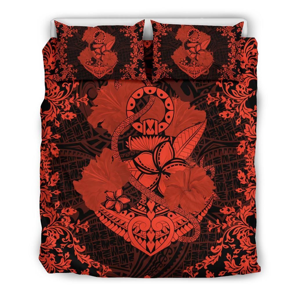 Hawaii Anchor Hibiscus Flower Vintage Orange Bedding Set