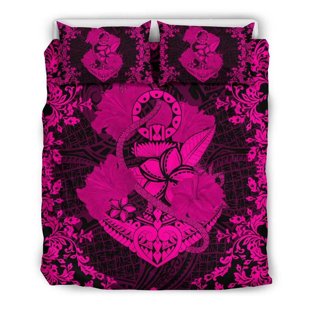 Hawaii Anchor Hibiscus Flower Vintage Pink Bedding Set