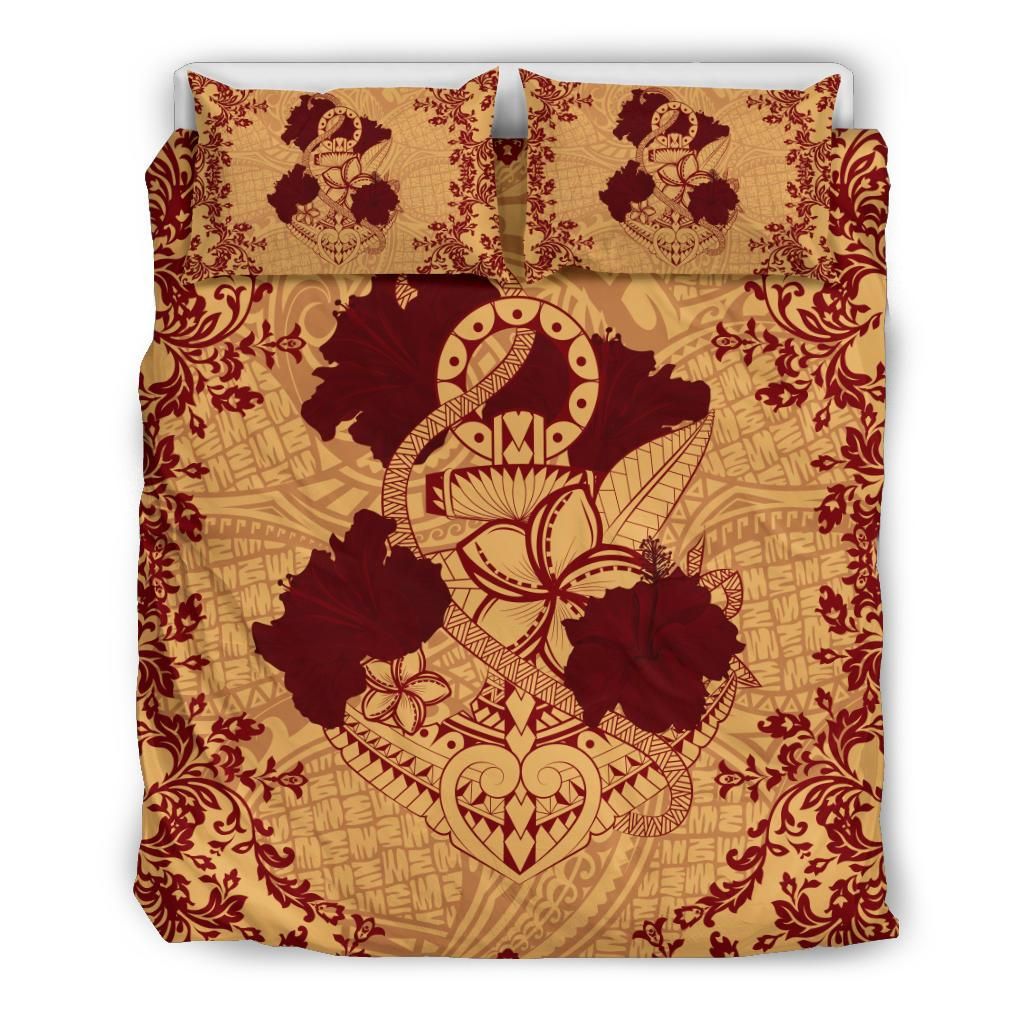 Hawaii Anchor Hibiscus Flower Vintage Red Orange Bedding Set