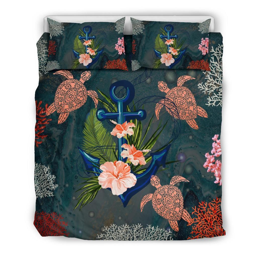 Hawaii Anchor Hibiscus Turtle Ocean Coral Bedding Set
