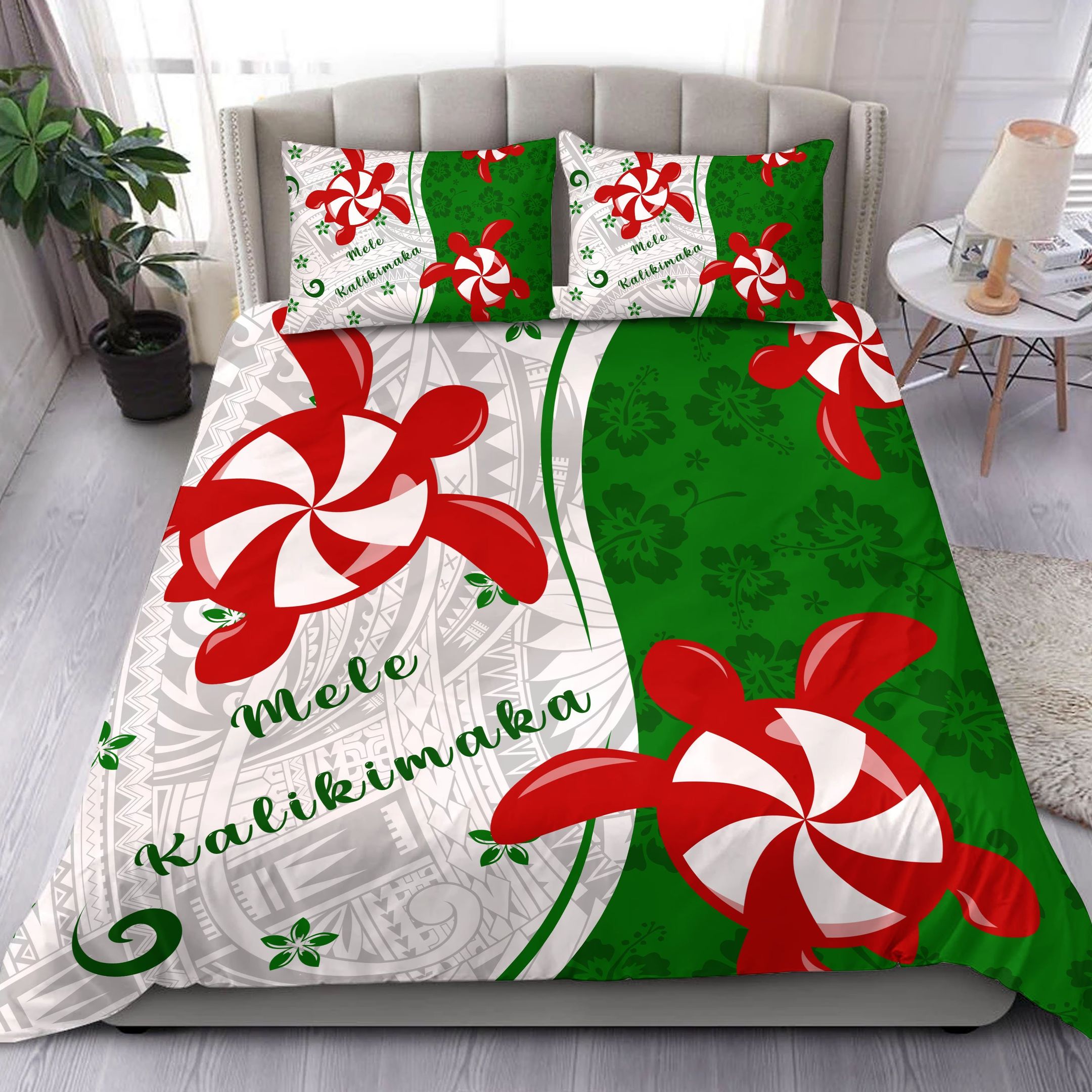 Hawaii Christmas Polynesian Turtle Candy Bedding Set