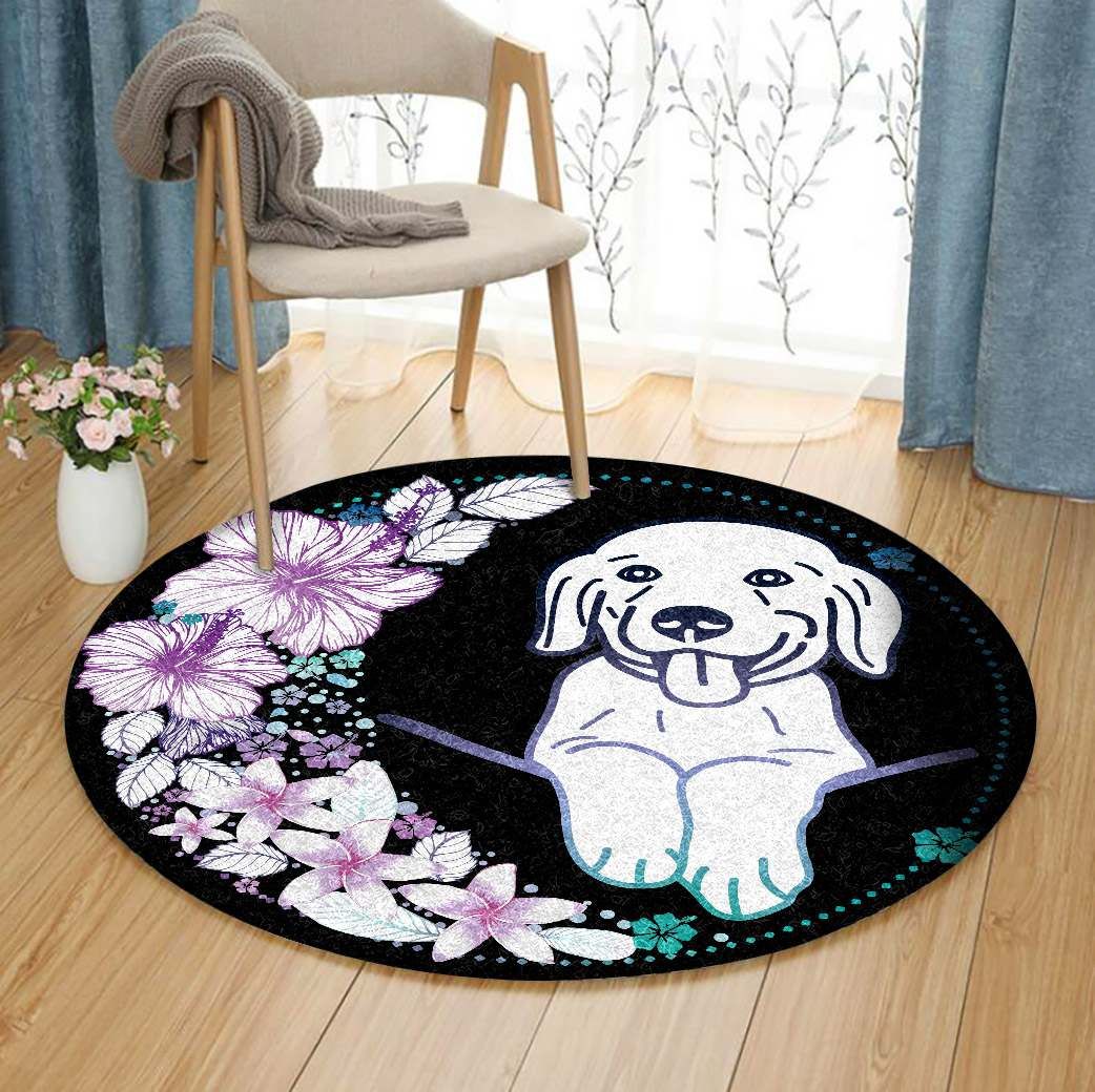 Hawaii Colorful Flower Golden Round Carpet