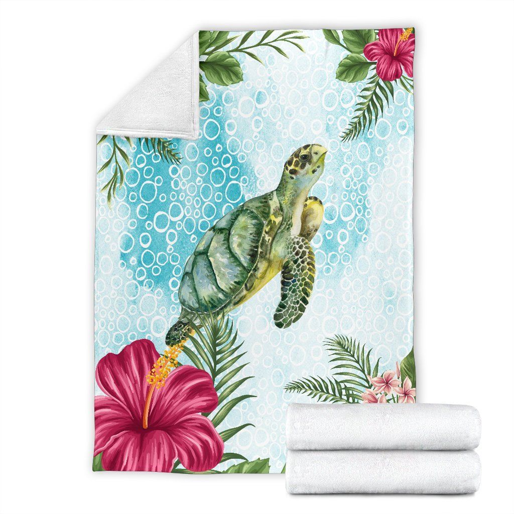 Hawaii Cute Turtle And Hibiscus Sherpa Fleece Blanket