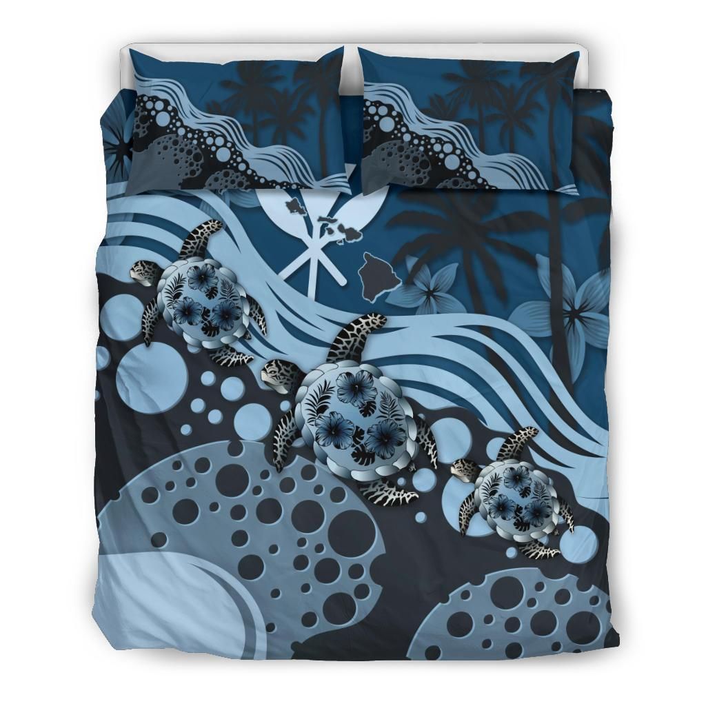 Hawaii Dark Blue Turtle Hibiscus Bedding Set