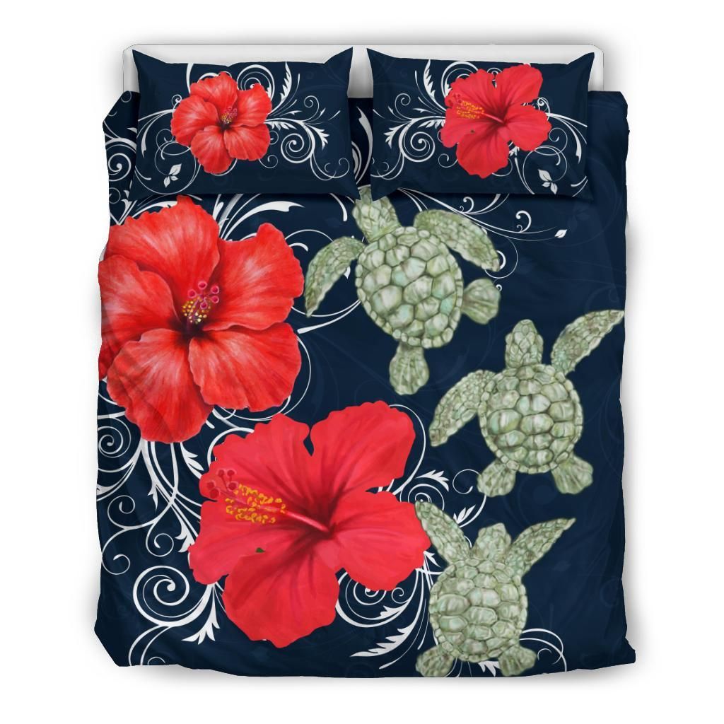 Hawaii Deep Blue Hibiscus Turtle Mike Style Bedding Set