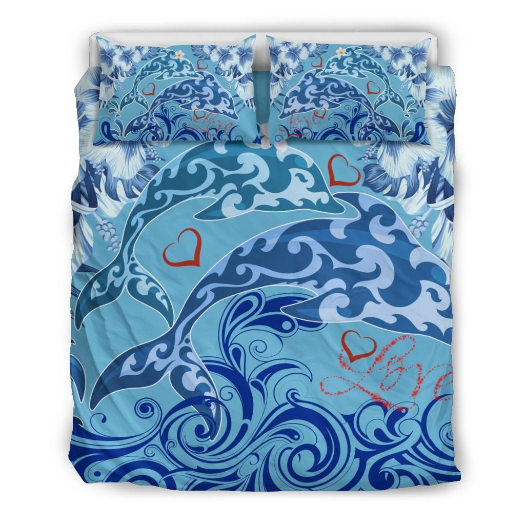 Hawaii Dolphin Couple Valentine’s Hibiscus Tender Style Bedding Set
