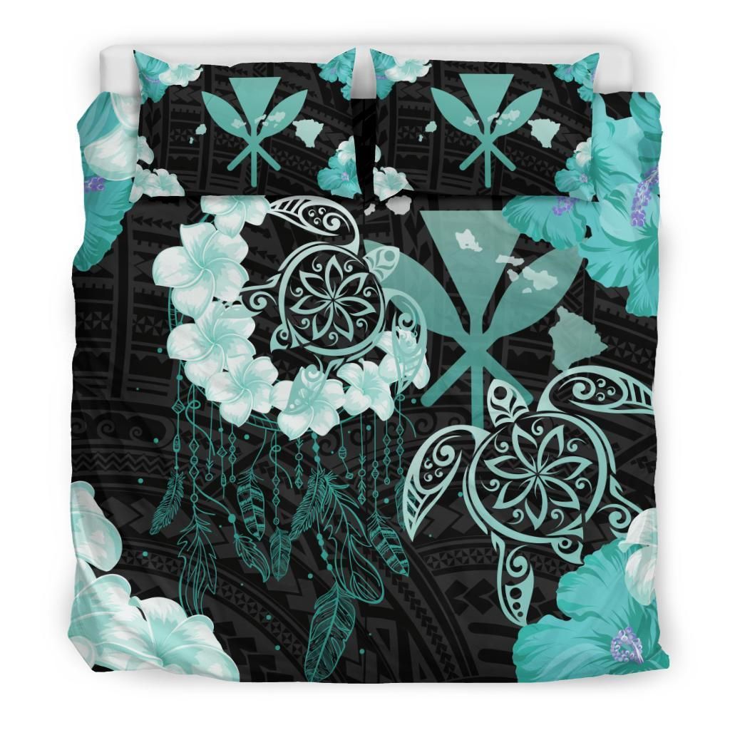 Hawaii Dream Catcher Turtle Hibiscus Plumeria Polynesian Turquoise Bedding Set