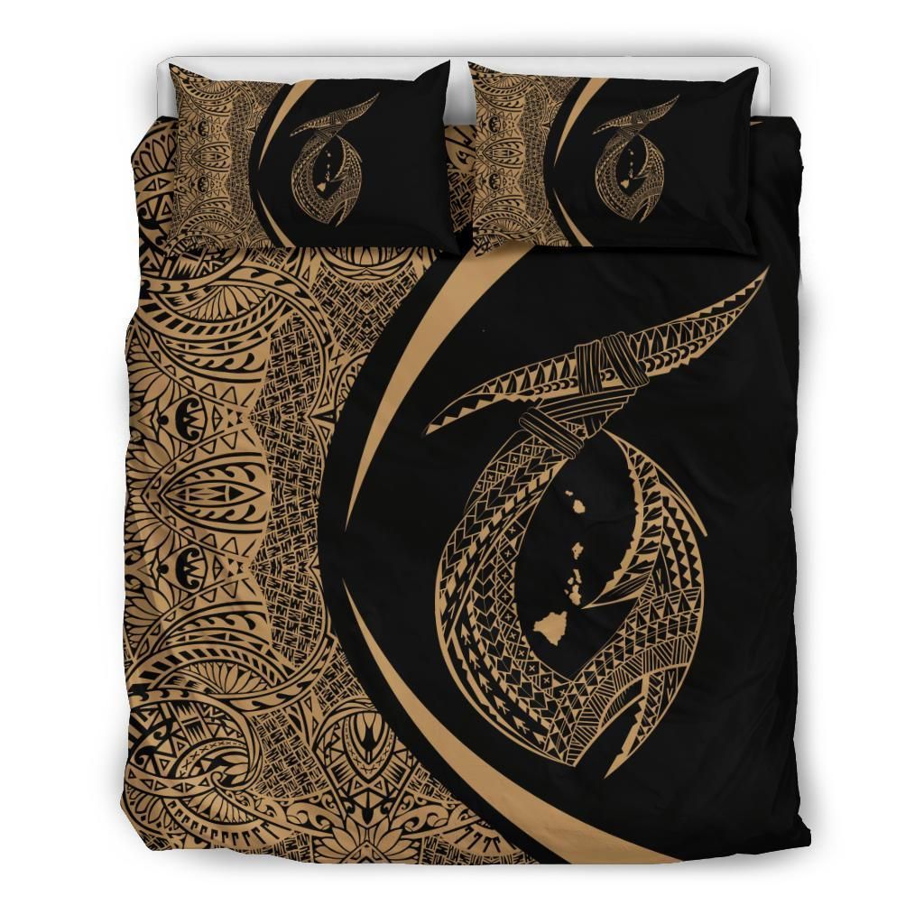 Hawaii Fish Hook Polynesian Circle Style Gold Bedding Set