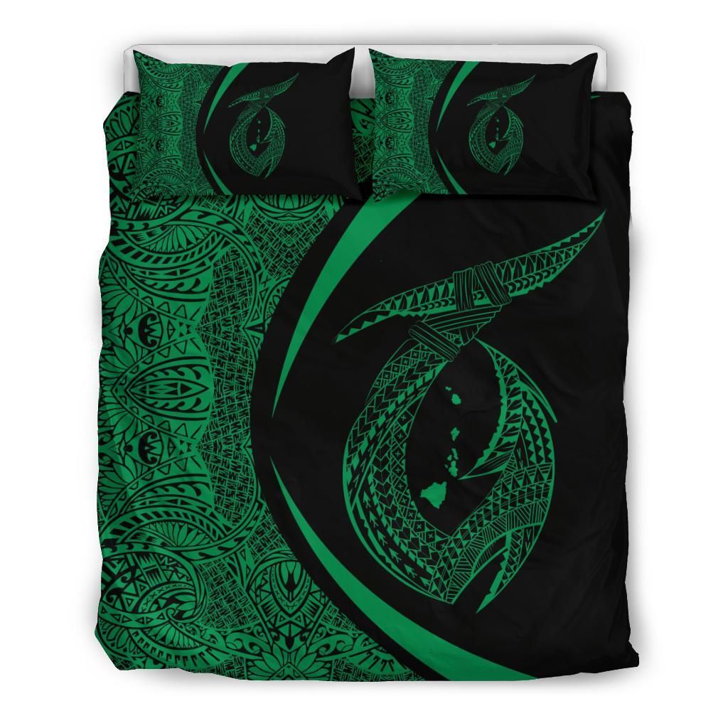 Hawaii Fish Hook Polynesian Circle Style Green Bedding Set