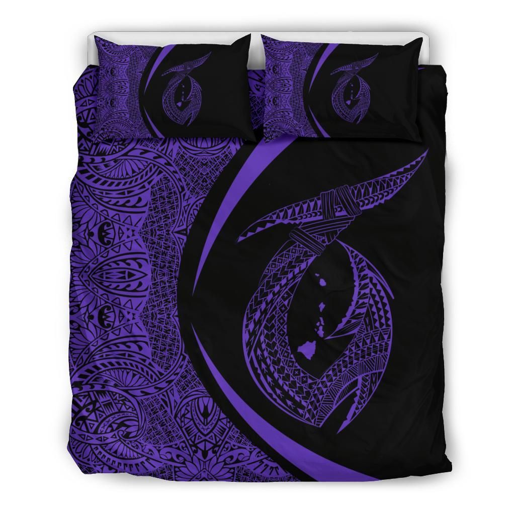 Hawaii Fish Hook Polynesian Circle Style Purple Bedding Set