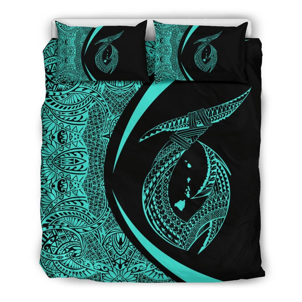 Hawaii Fish Hook Polynesian Circle Style Turquoise Bedding Set