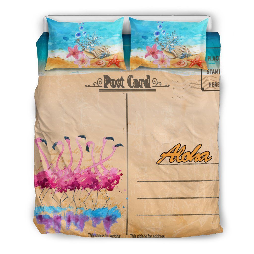 Hawaii Flamingo Post Card Bedding Set