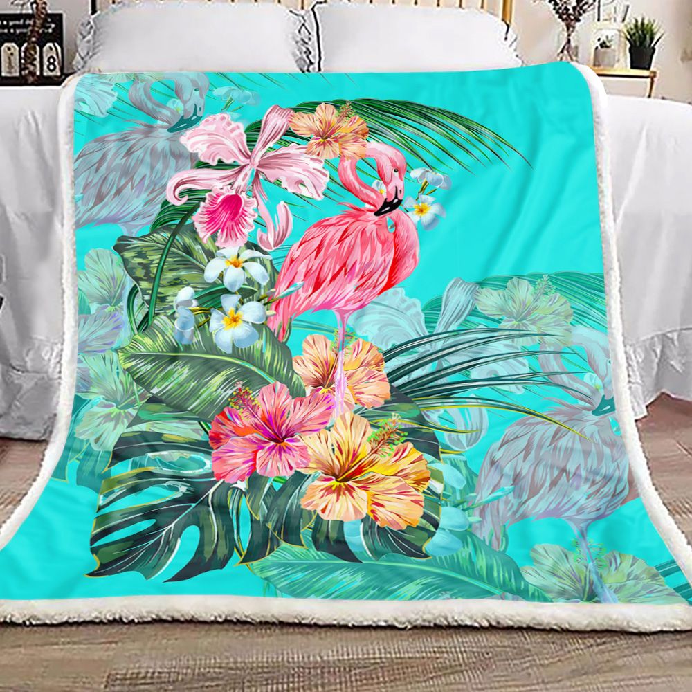 Hawaii Flamingo Tropical Fleece Blanket