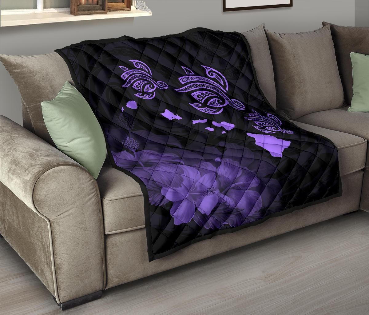 Hawaii Hibiscus Map Polynesian Ancient Turtle Purple Premium Quilt J14 DHC221110092DD