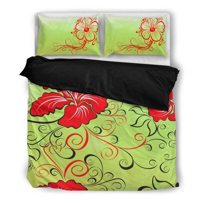 Hawaii Hibiscus Pattern Green Bedding Set