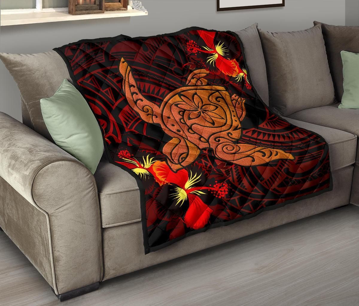 Hawaii Hibiscus Polynesian Red Big Turtle Premium Quilt JG1 DHC22119995DD