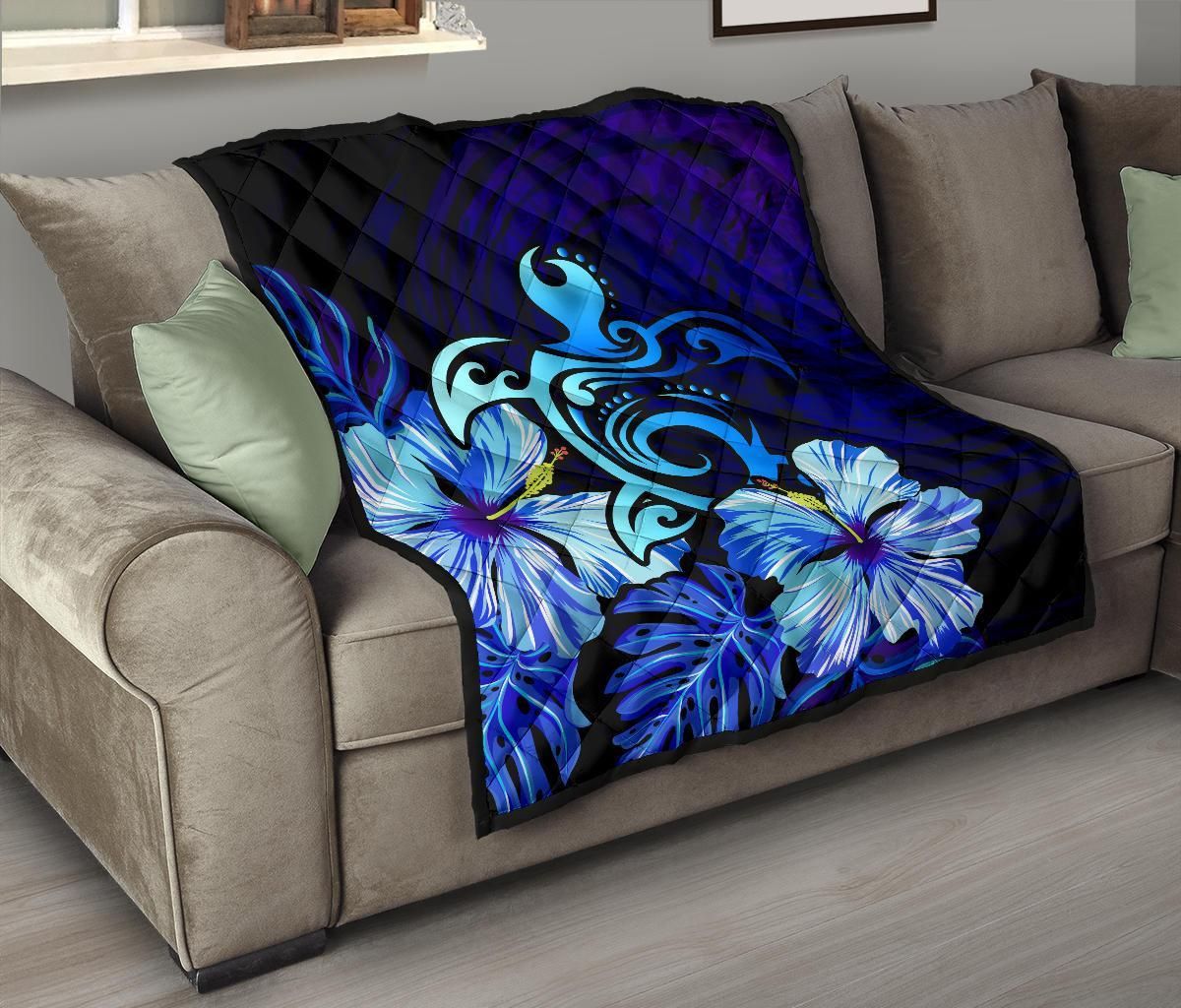 Hawaii Hibiscus Tropical Deep Ocean Turtle Sea Premium Quilt JG1 DHC22119996DD