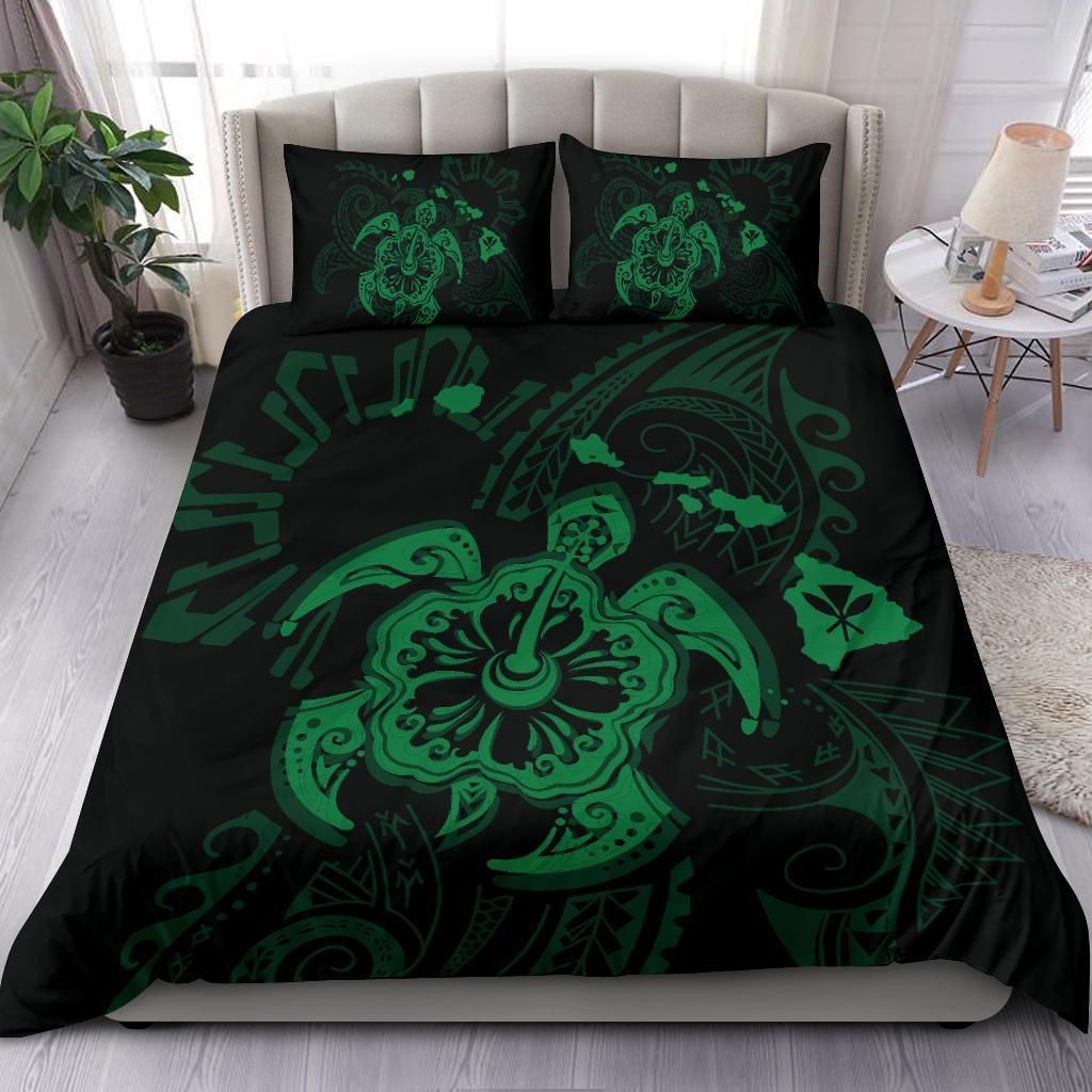 Hawaii Hibiscus Turtle Map Green Bedding Set