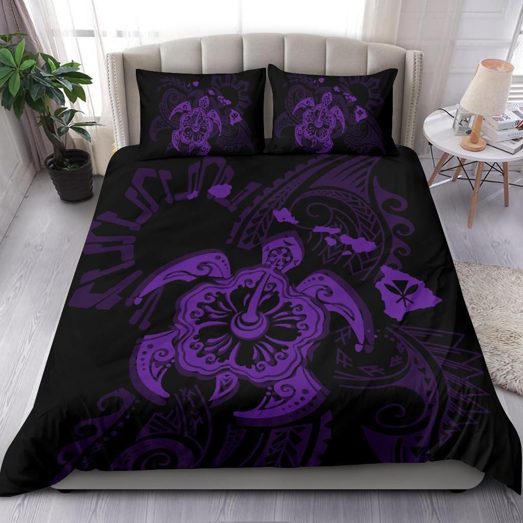 Hawaii Hibiscus Turtle Map Purple Bedding Set