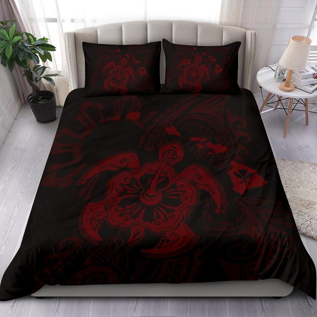 Hawaii Hibiscus Turtle Map Red Bedding Set