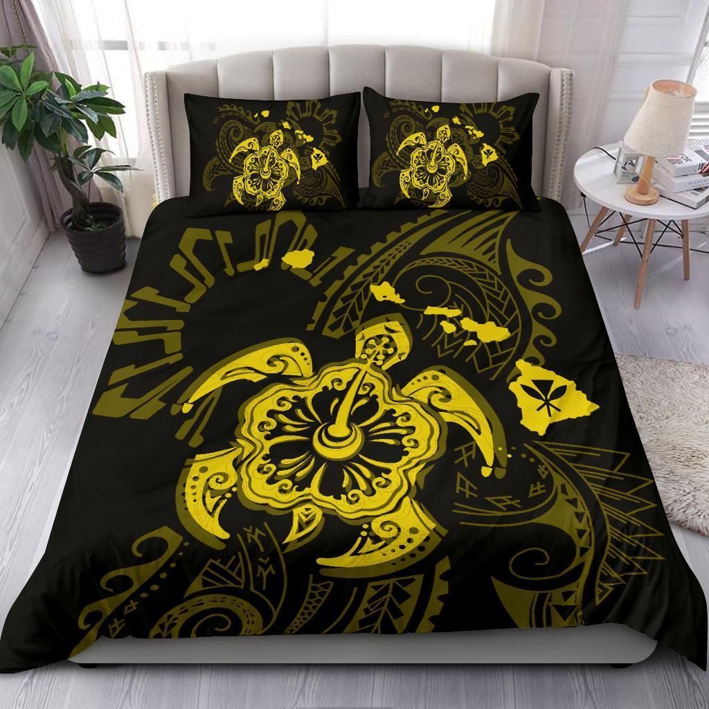 Hawaii Hibiscus Turtle Map Yellow Bedding Set