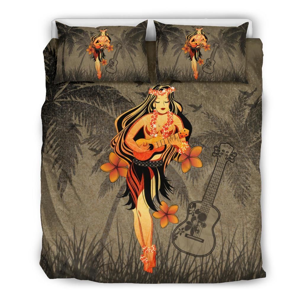Hawaii Hula Girl Ukulele Plumeria Bedding Set