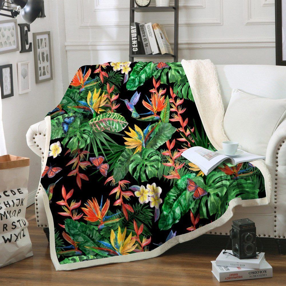 Hawaii Humming Bird Sherpa Fleece Blanket