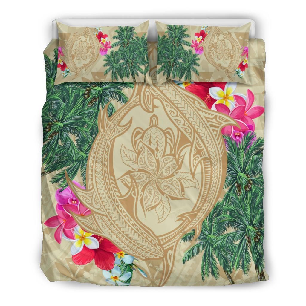 Hawaii Kanaka Maoli Palm Trees Turtle And Sharks Bedding Set