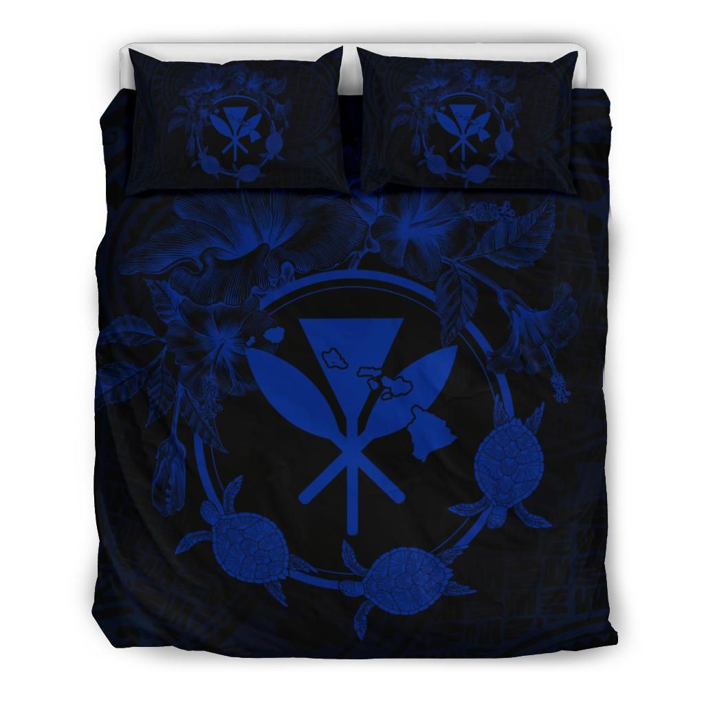 Hawaii Kanaka Turtle Hibiscus Polynesian Anthea Style Blue Bedding Set