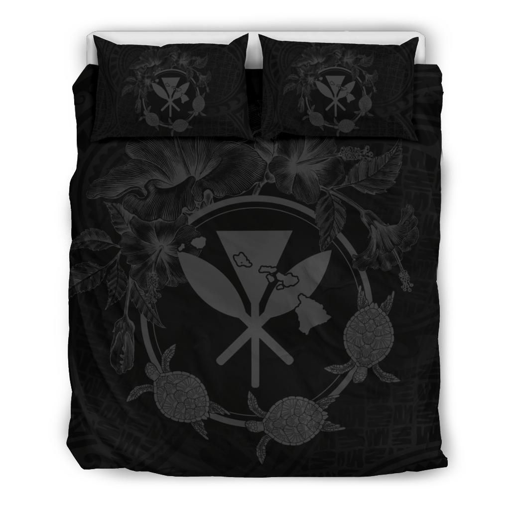 Hawaii Kanaka Turtle Hibiscus Polynesian Anthea Style Gray Bedding Set