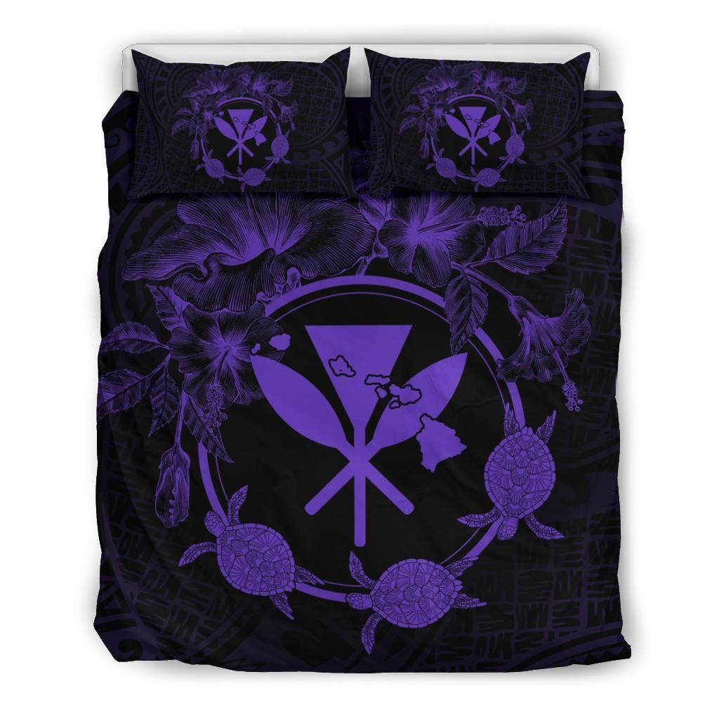 Hawaii Kanaka Turtle Hibiscus Polynesian Anthea Style Purple Bedding Set