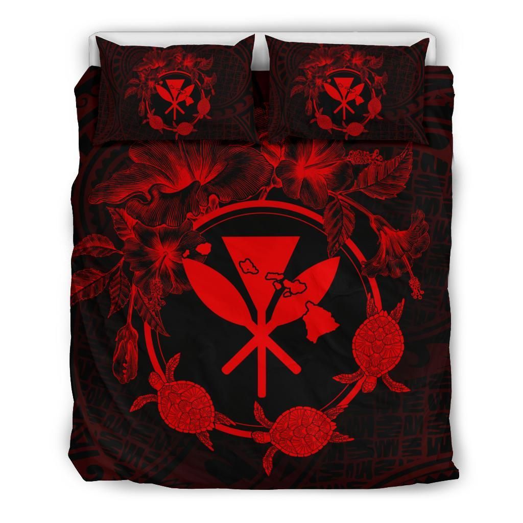 Hawaii Kanaka Turtle Hibiscus Polynesian Anthea Style Red Bedding Set
