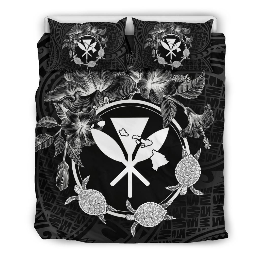 Hawaii Kanaka Turtle Hibiscus Polynesian Anthea Style White Bedding Set