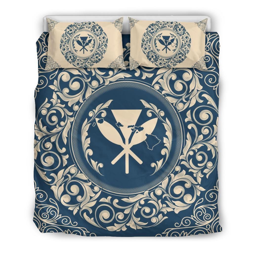 Hawaii Map Classic Floral Blue Bedding Set