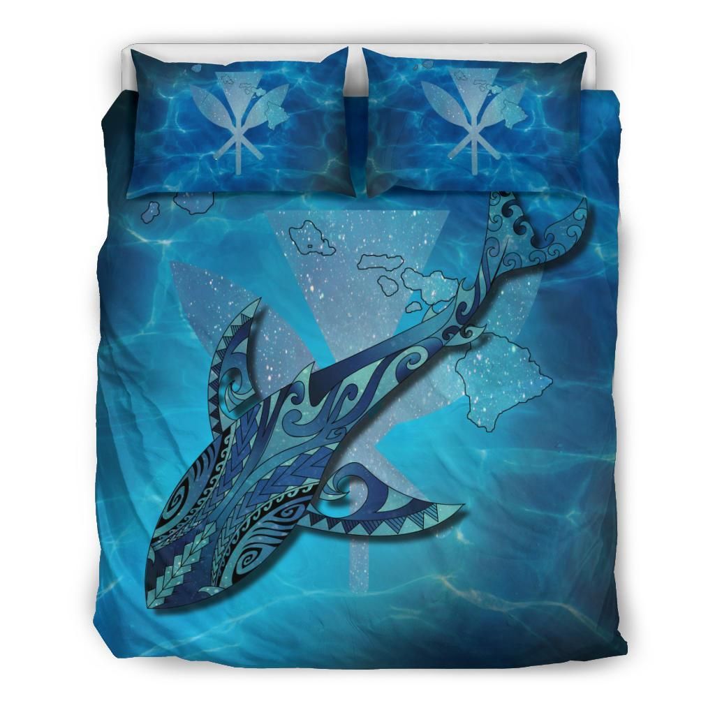 Hawaii Map Kanaka Galaxy Shark Bedding Set