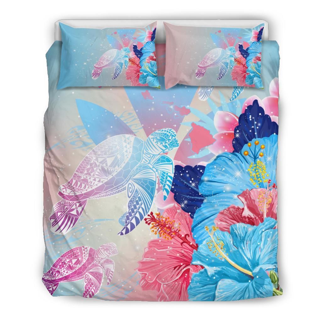 Hawaii Map Kanaka Hibiscus Polynesian Turtle Swimming Bedding Set