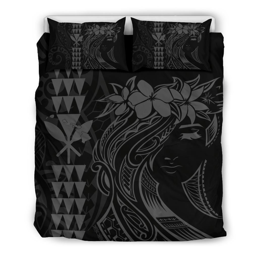 Hawaii Map Kanaka Polynesian Hula Girl Grey Bedding Set