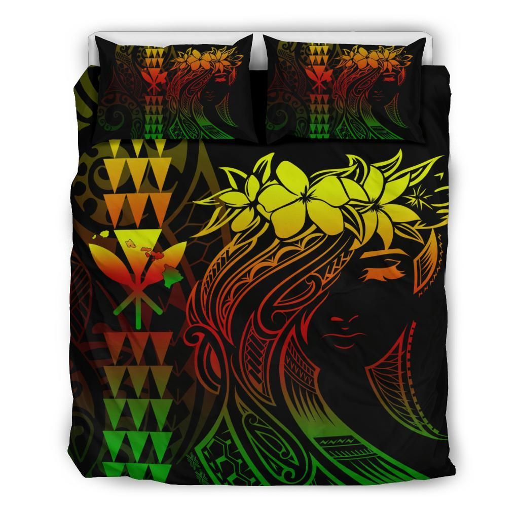 Hawaii Map Kanaka Polynesian Hula Girl Reggae Bedding Set