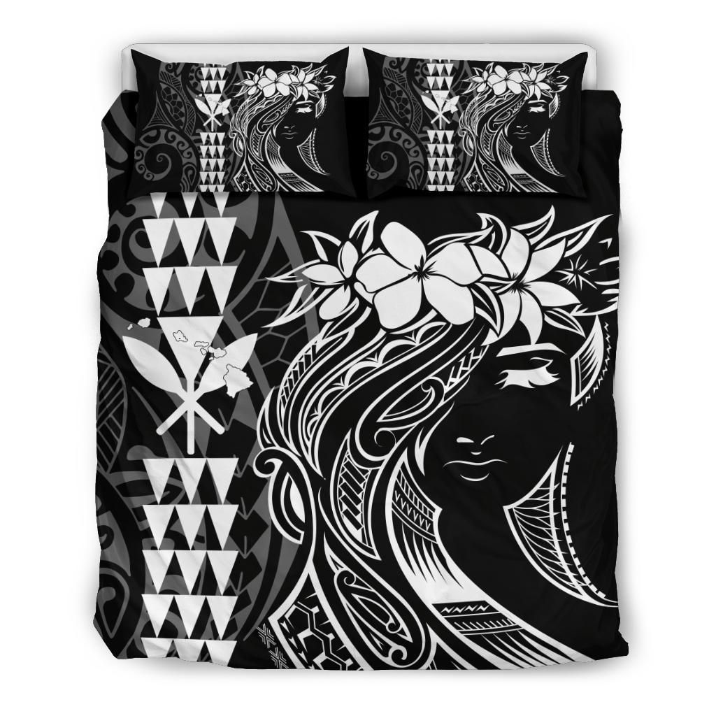 Hawaii Map Kanaka Polynesian Hula Girl White Bedding Set