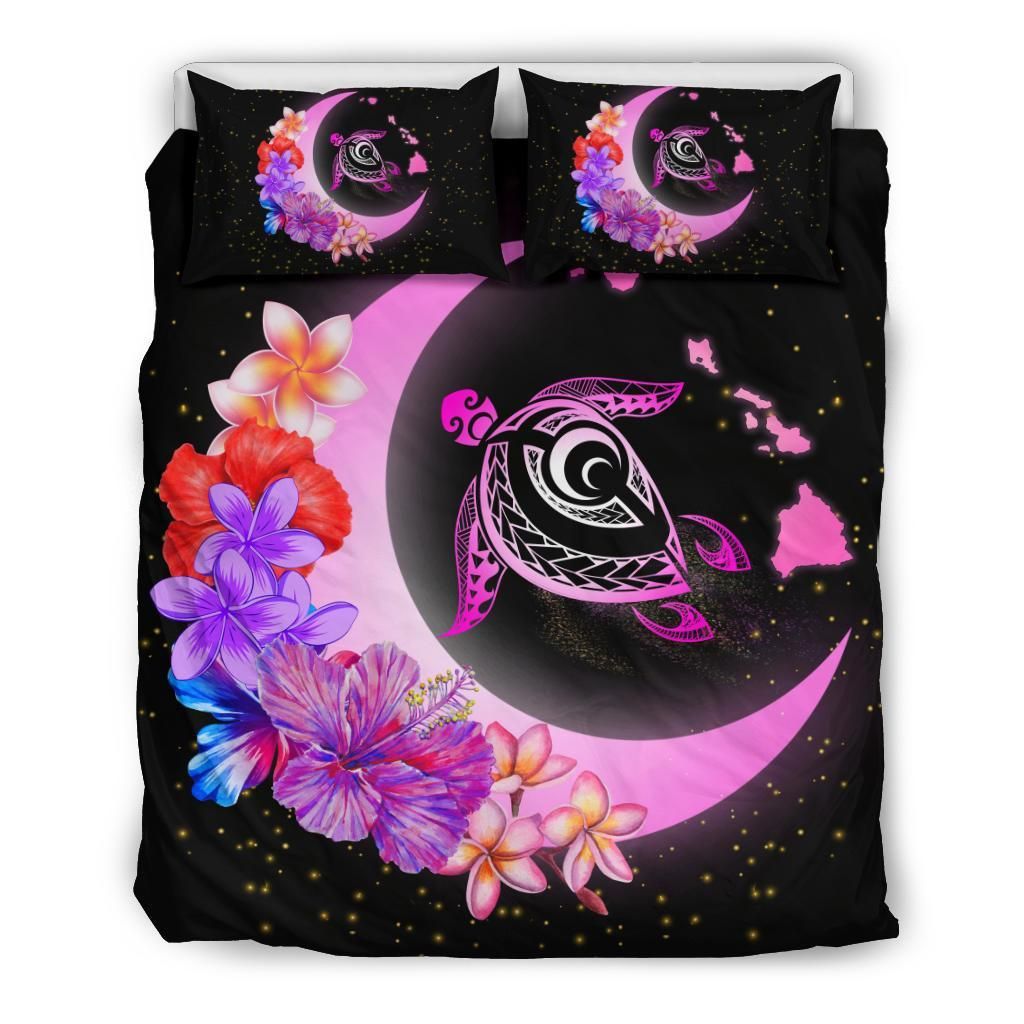 Hawaii Map Moon Star Turtle Plumeria Hibiscus Bedding Set