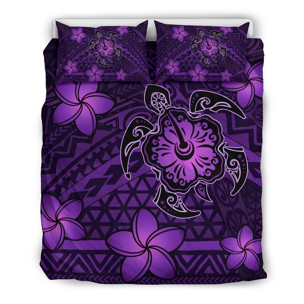 Hawaii Mix Polynesian Turtle Plumeria Nick Style Purple Bedding Set