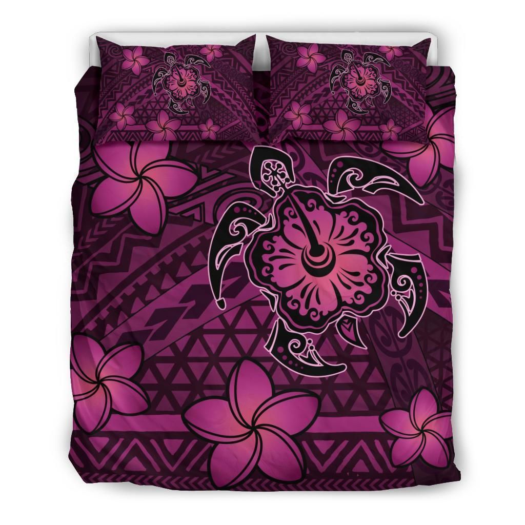 Hawaii Mix Polynesian Turtle Plumeria Nick Style Purple Pink Bedding Set
