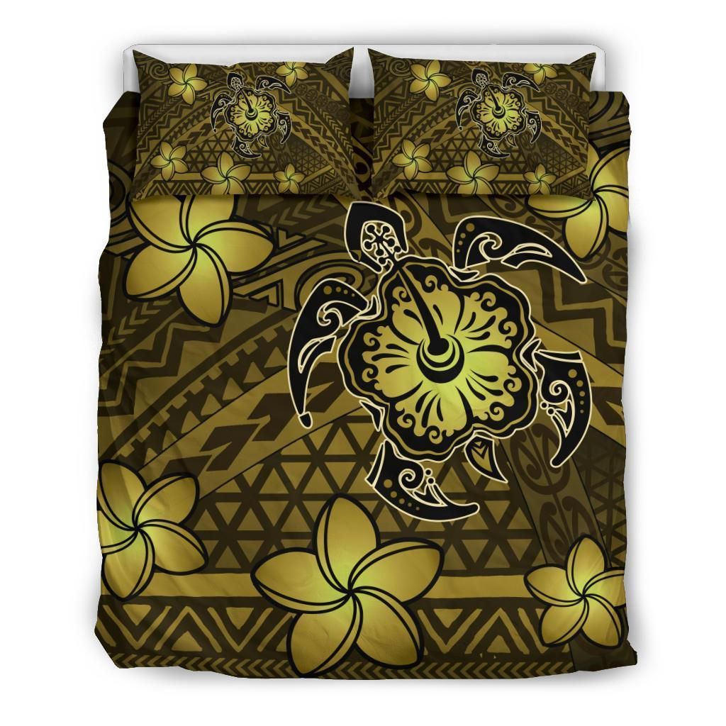 Hawaii Mix Polynesian Turtle Plumeria Yellow Bedding Set