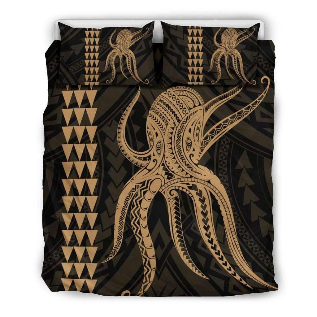 Hawaii Octopus Kakau Polynesian Golden Bedding Set