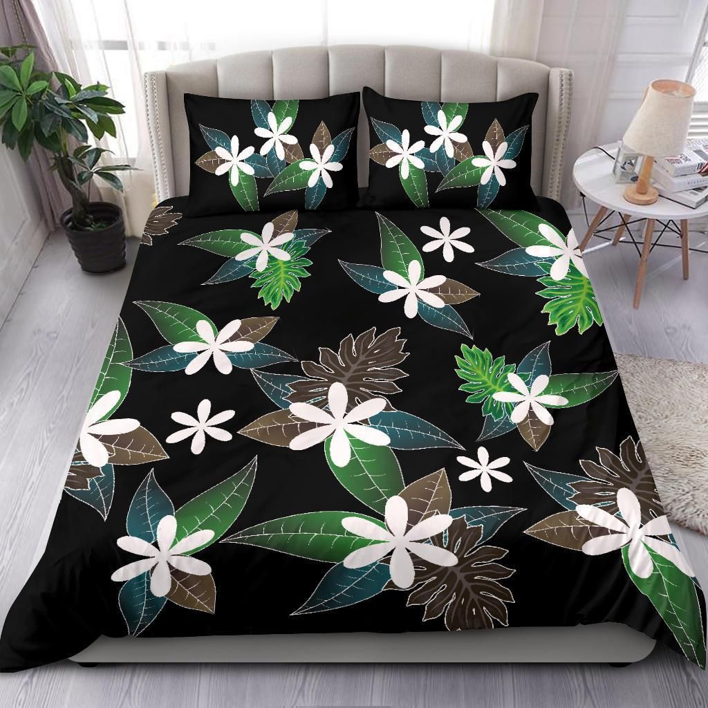 Hawaii Plumeria Black Jog Style Bedding Set