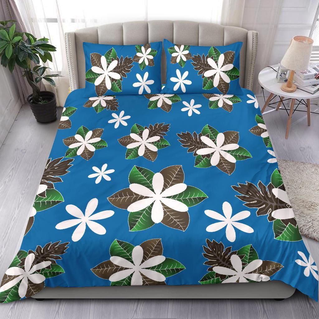 Hawaii Plumeria Blue Jog Style Bedding Set